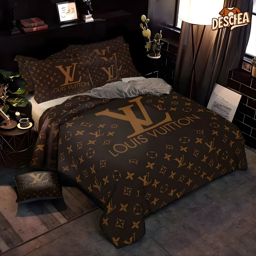 Louis Vuitton New Hot Ver2 Brown Luxury Brand Bedding Set Duvet Cover Set Bedding Sets