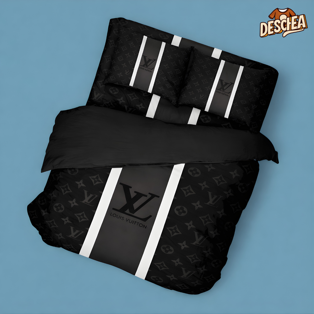 Luxury Lv Louis Vuitton Logo Bedding Sets Duvet Cover Bedroom Luxury Brand Bedding Bedroom
