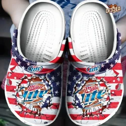 Miller Lite Logo Smash American Flag Crocs