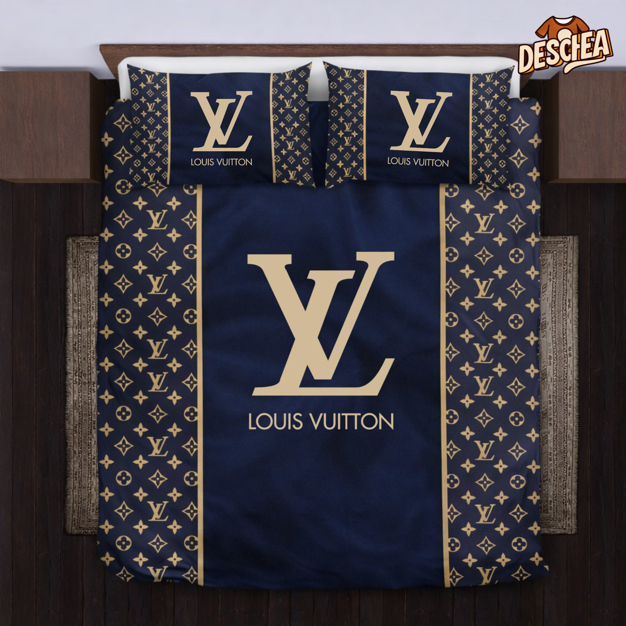 Navy Louis Vuitton Bed Sheets Spread Comforter Duvet Cover Bedding Setss