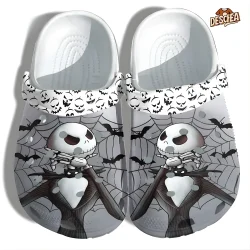 Thinking Jack Skeleton Spider Web Halloween Crocs, Bat and Pumpkin