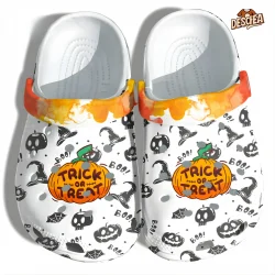 Trick Or Treat Pumpkin Boo Halloween Crocs, Skull And Witch Hat Pattern