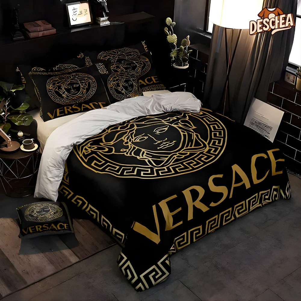 Black And Gold Versace Brands Bedding Sets Sheets Bed  Blankets Covers Duvet Bedroom Idea