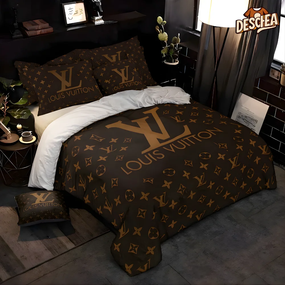 Louis Vuitton New Hot Ver2 Brown Luxury Brand Bedding Set Duvet Cover Set Bedding Sets