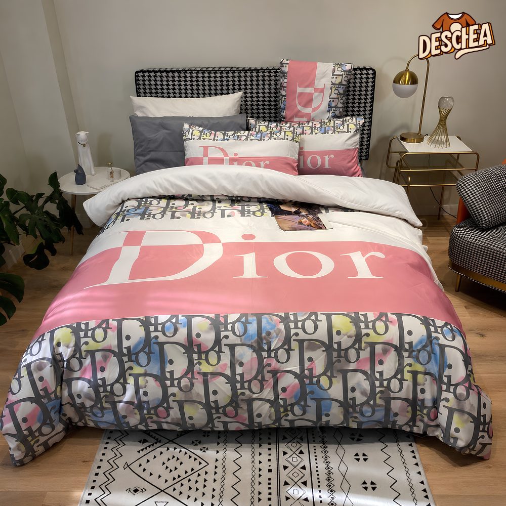 Christian Dior Logo Luxury Brand Model 3 Bedding Set Home Decoration Bedding Sets