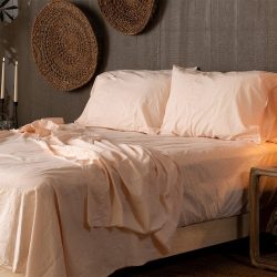 Crinkle Percale Organic Cotton Sheet Set + Pillowcases Deschea NestBedding 526crinklepercalepeach.jpg