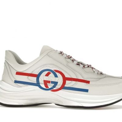 GG Run White Blue Red Interlocking G White Stripe Detail