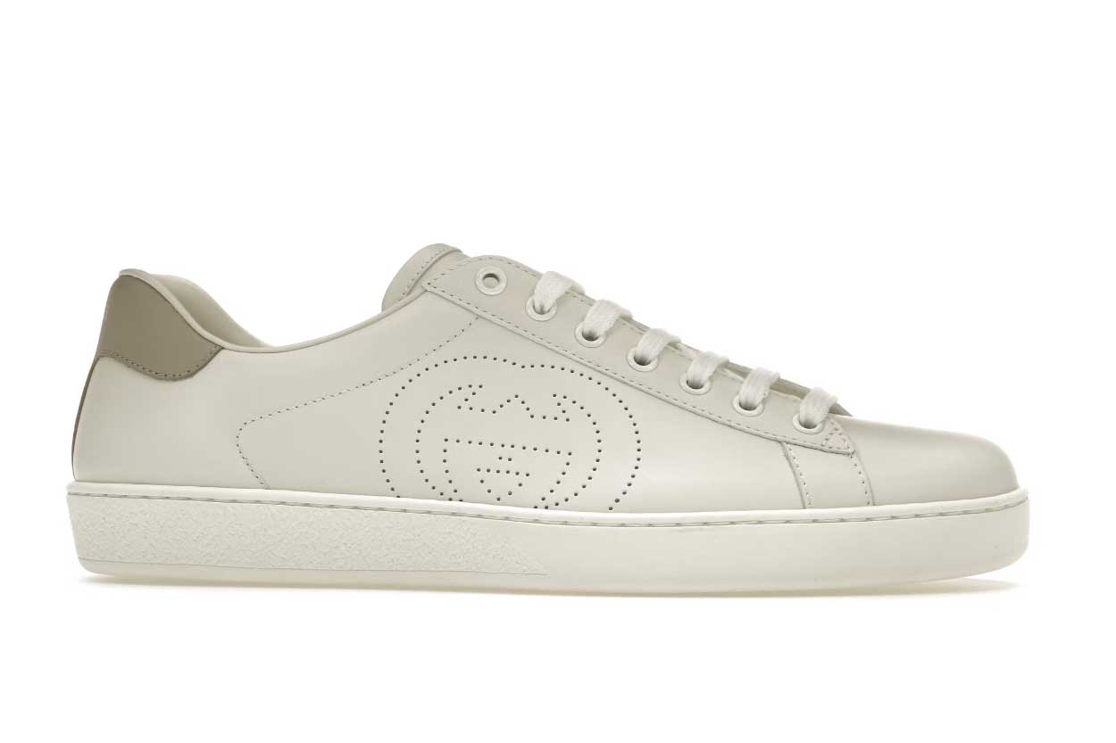 GG Ace Perforated Interlocking G White GG Ace Perforated Interlocking G White