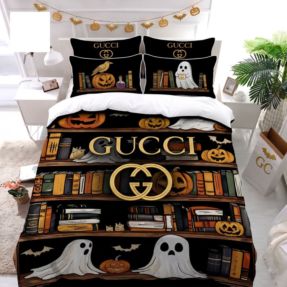Gucci Halloween Ghost Library Bedding Set V01 Gucci Halloween Ghost Library Bedding Set V01