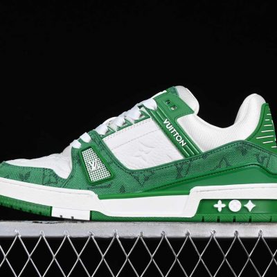 Louis Vuitton Trainer Green Monogram Denim White 1.jpg