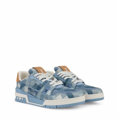 Trainer Sneaker Blue Damoflage grained calf leather