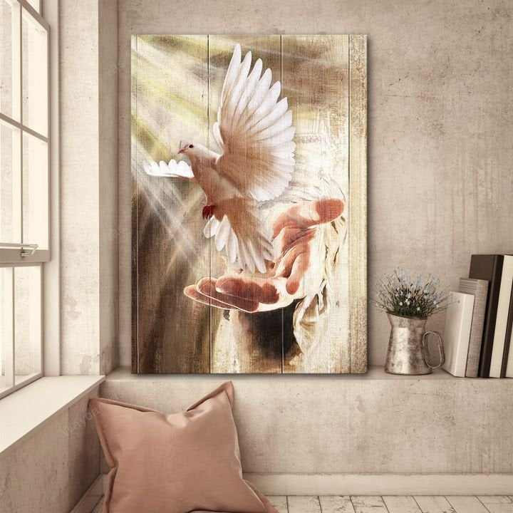 A Dove On His Hand Jesus Canvas Posters – Christian Wall Posters – Religious Wall Decor