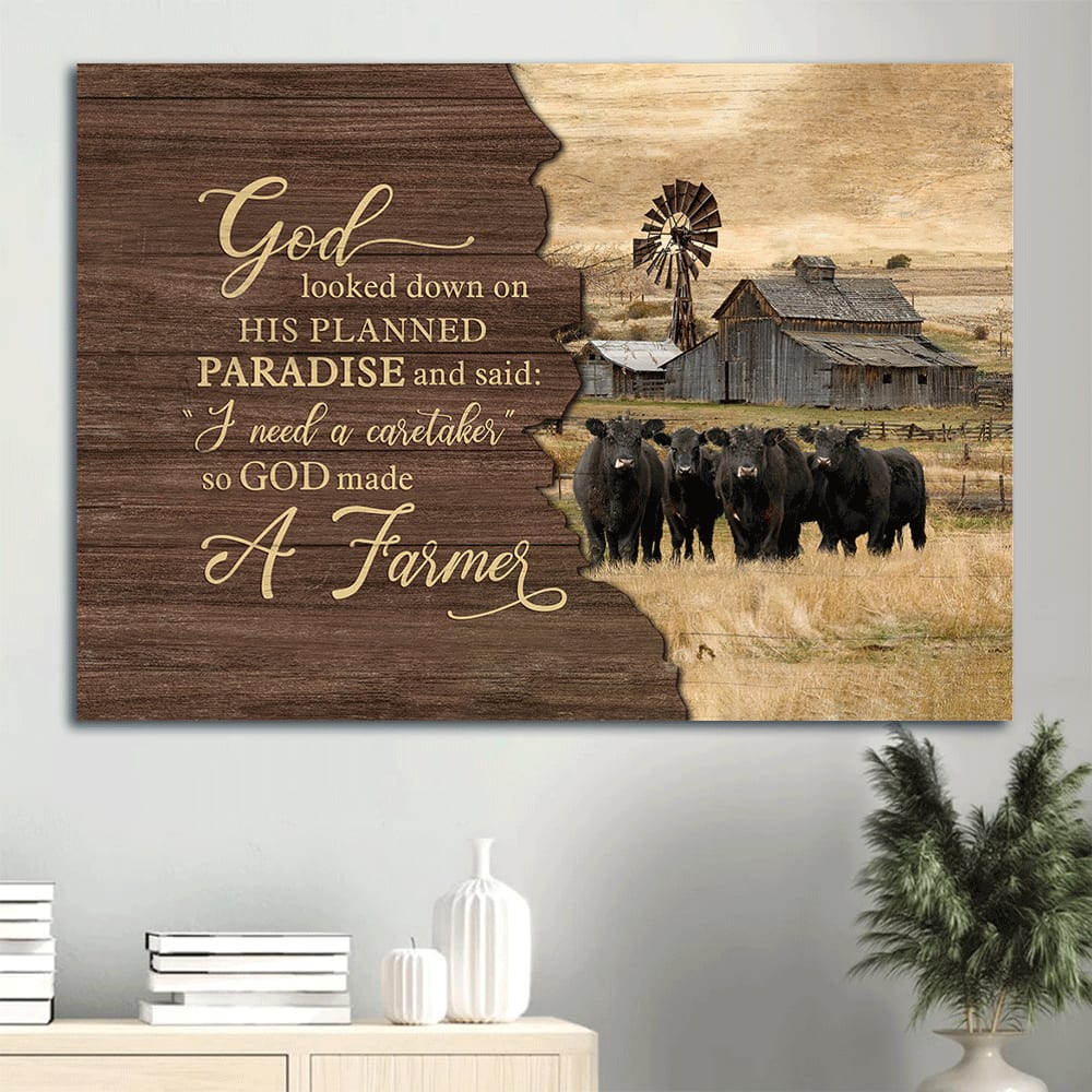 Aberdeen Angus Canvas Old Barn Painting God Looked Down On His Planned Paradise Canvas Wall Art – Christian Wall Decor