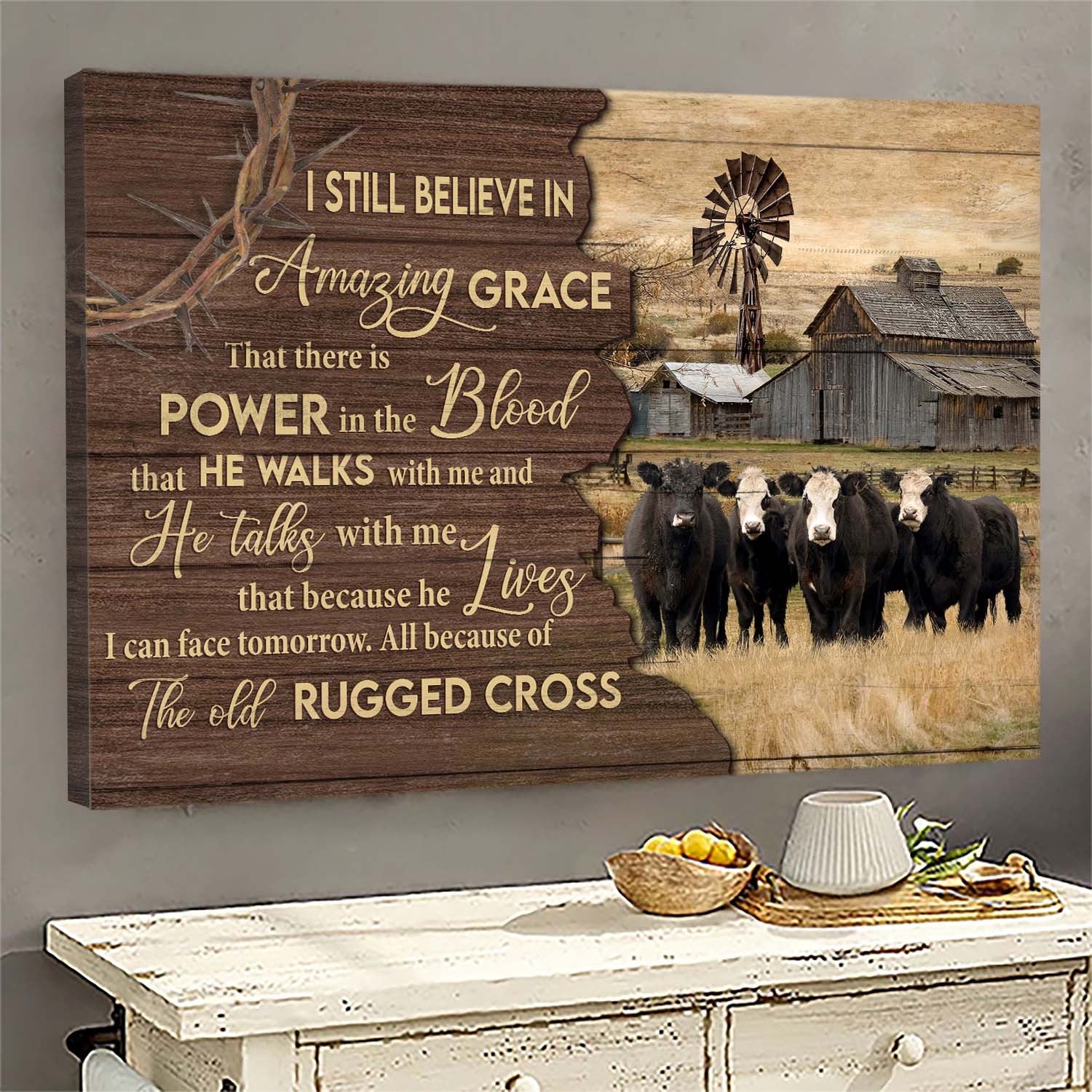 Aberdeen Angus Canvas Tranquil Farm The Old Rugged Cross Canvas Wall Art – Christian Wall Decor