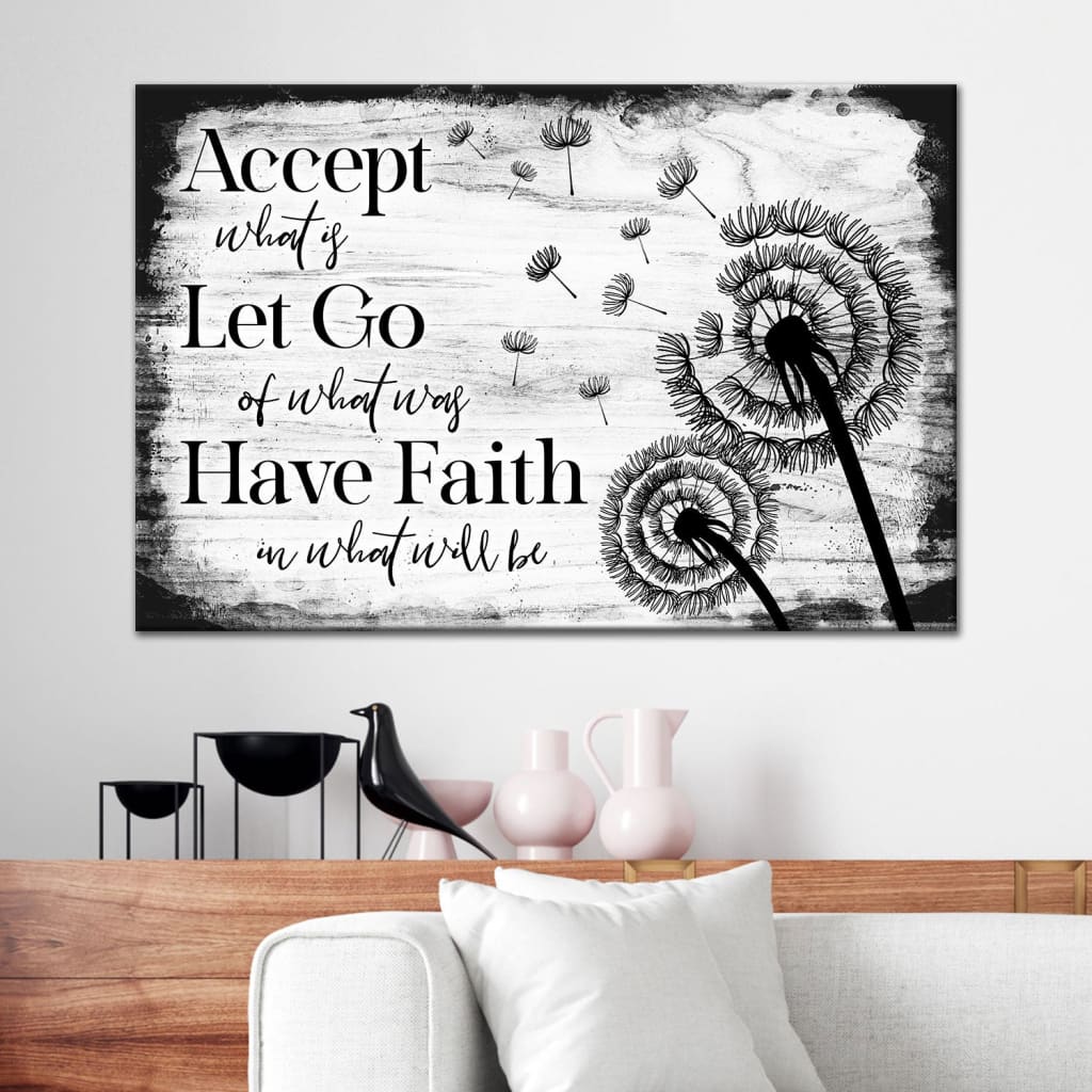 Accept Let Go Have Faith Wall Art Canvas, Dandelion Christian Wall Decor – Religious Wall Decor