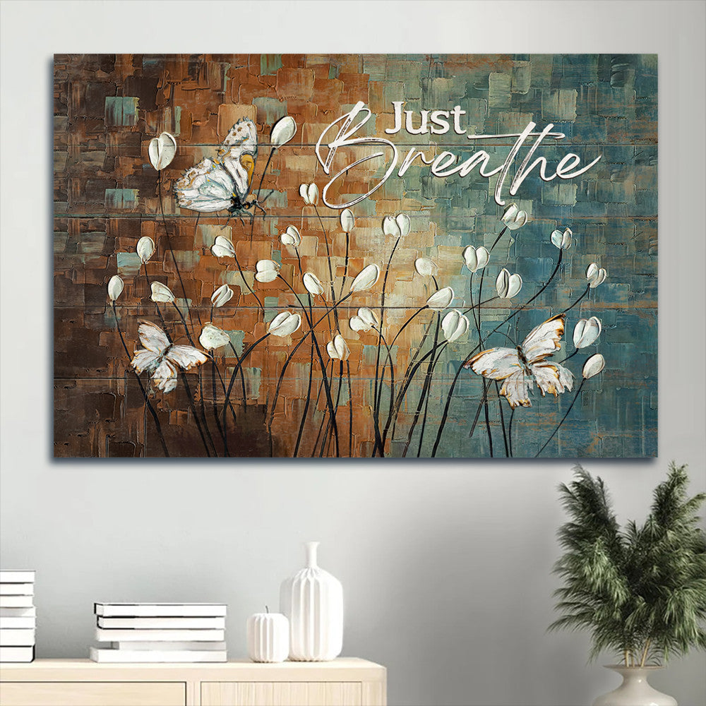 Acrylic Painting White Tulip White Butterfly Just Breathe Canvas Wall Art – Christian Wall Decor