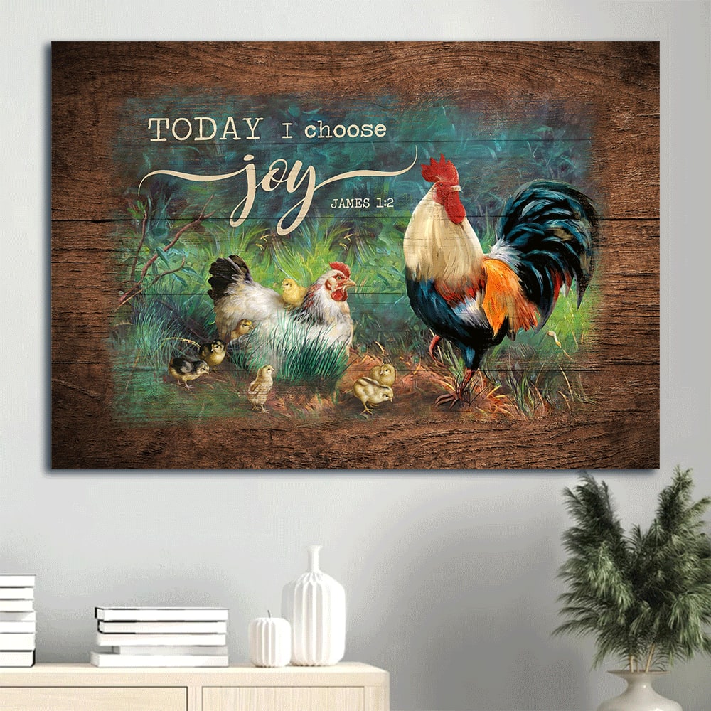 Adorable Chick Couple Chicken Drawing Today I Choose Joy Canvas Wall Art – Christian Wall Decor