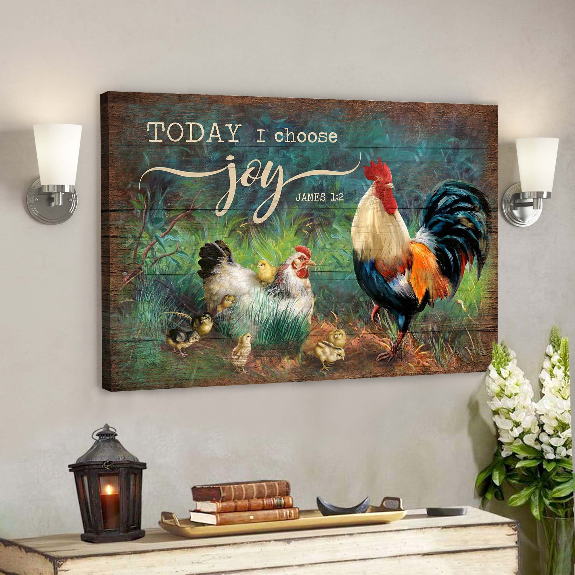 Adorable Chicken Family – Today I Choose Joy – Bible Verse Canvas – Scripture Canvas Wall Art