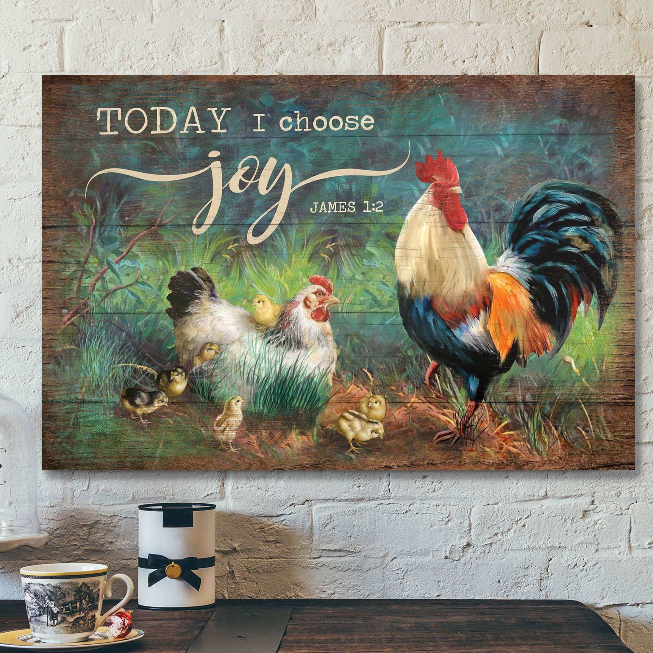 Adorable Chicken Family – Today I Choose Joy – Bible Verse Canvas – Scripture Canvas Wall Art