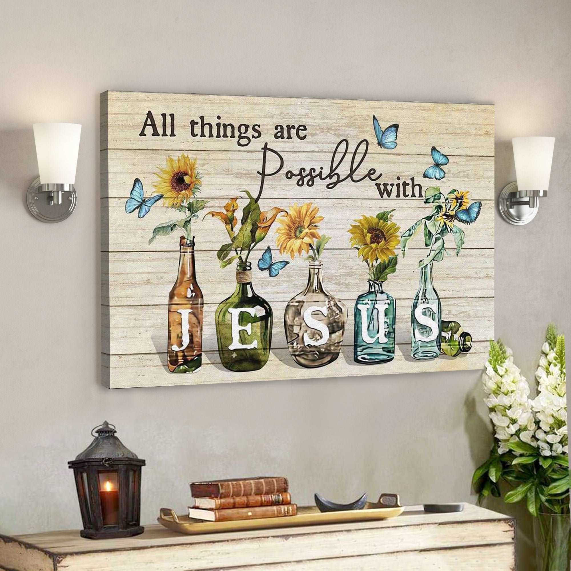 All Things Are Possible With Jesus- Bible Verse Canvas – Scripture Canvas Wall Art