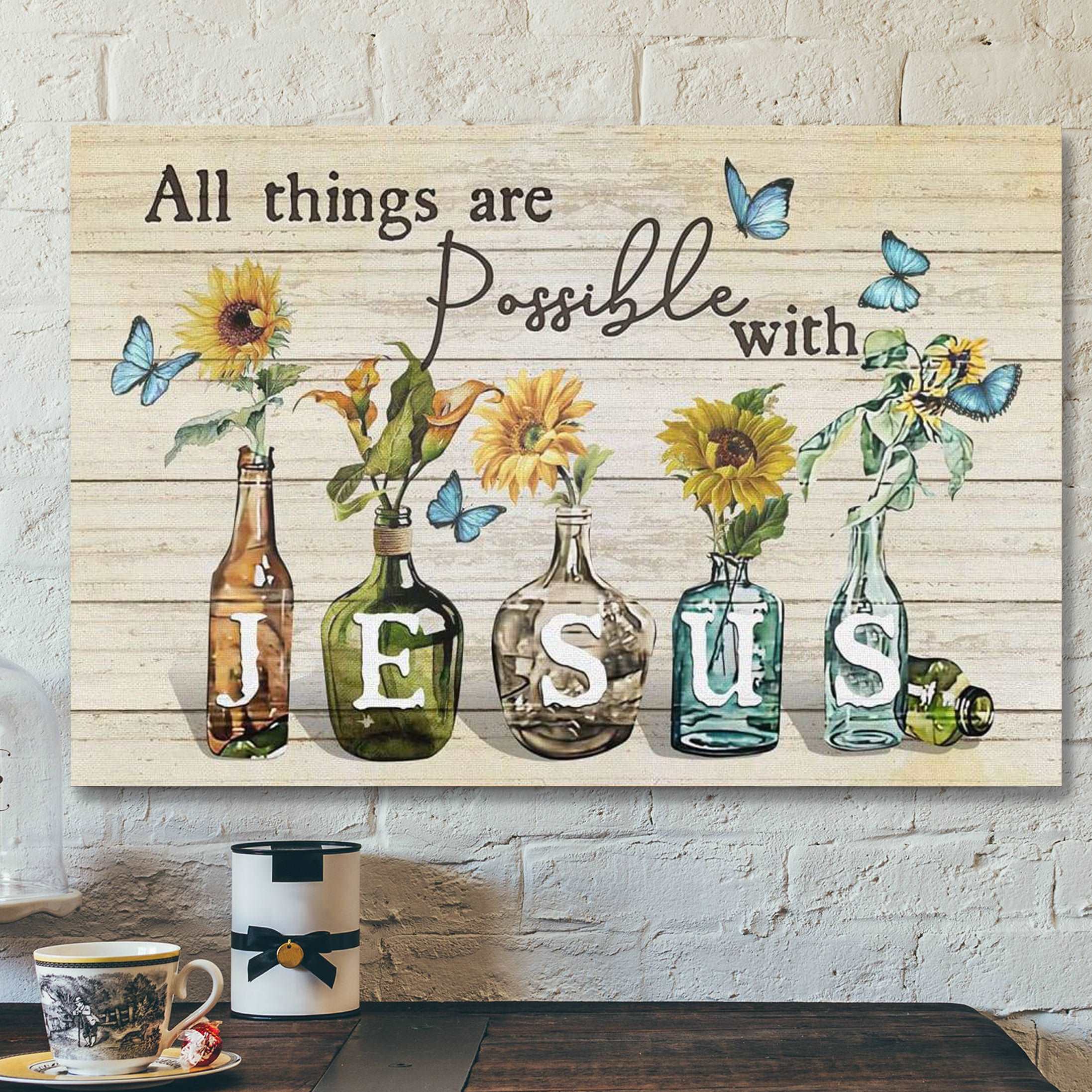 All Things Are Possible With Jesus- Bible Verse Canvas – Scripture Canvas Wall Art