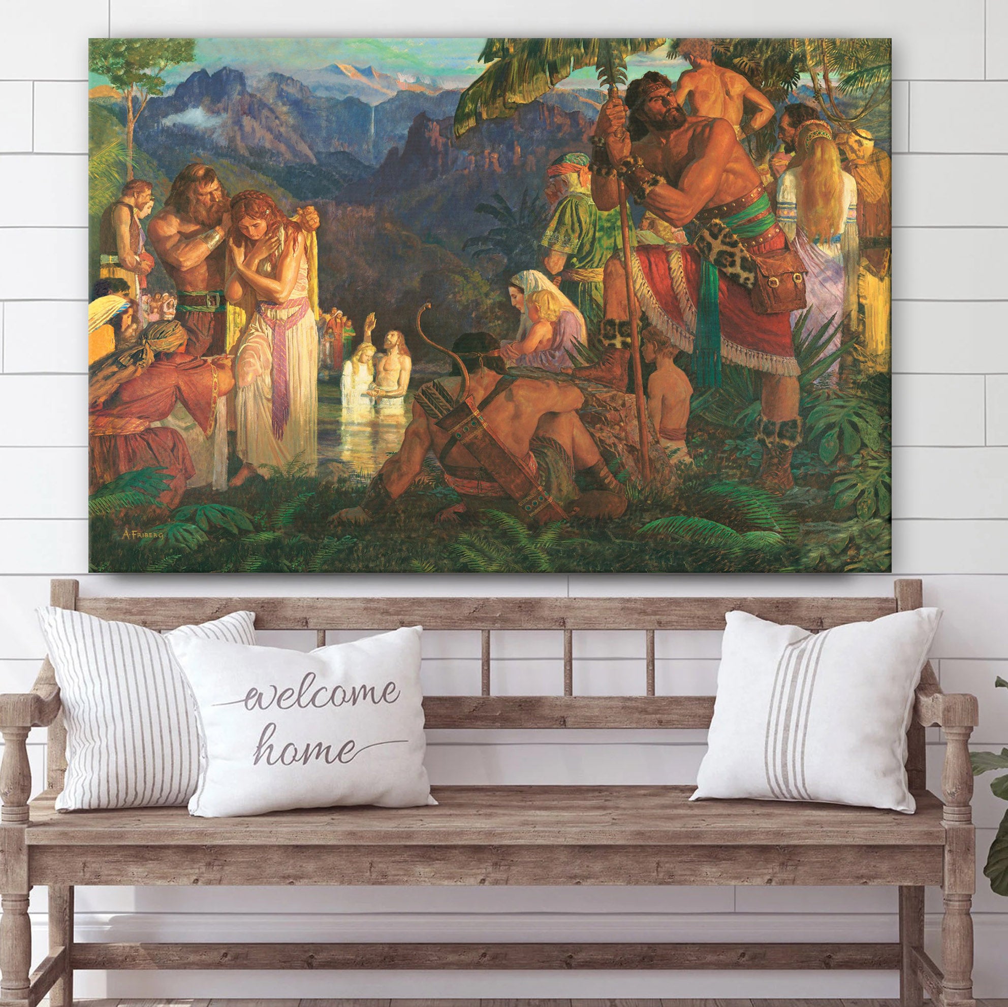 Alma Baptizes In The Waters Of Mormon Canvas Pictures – Christian Paintings For Home – Religious Canvas Wall Decor