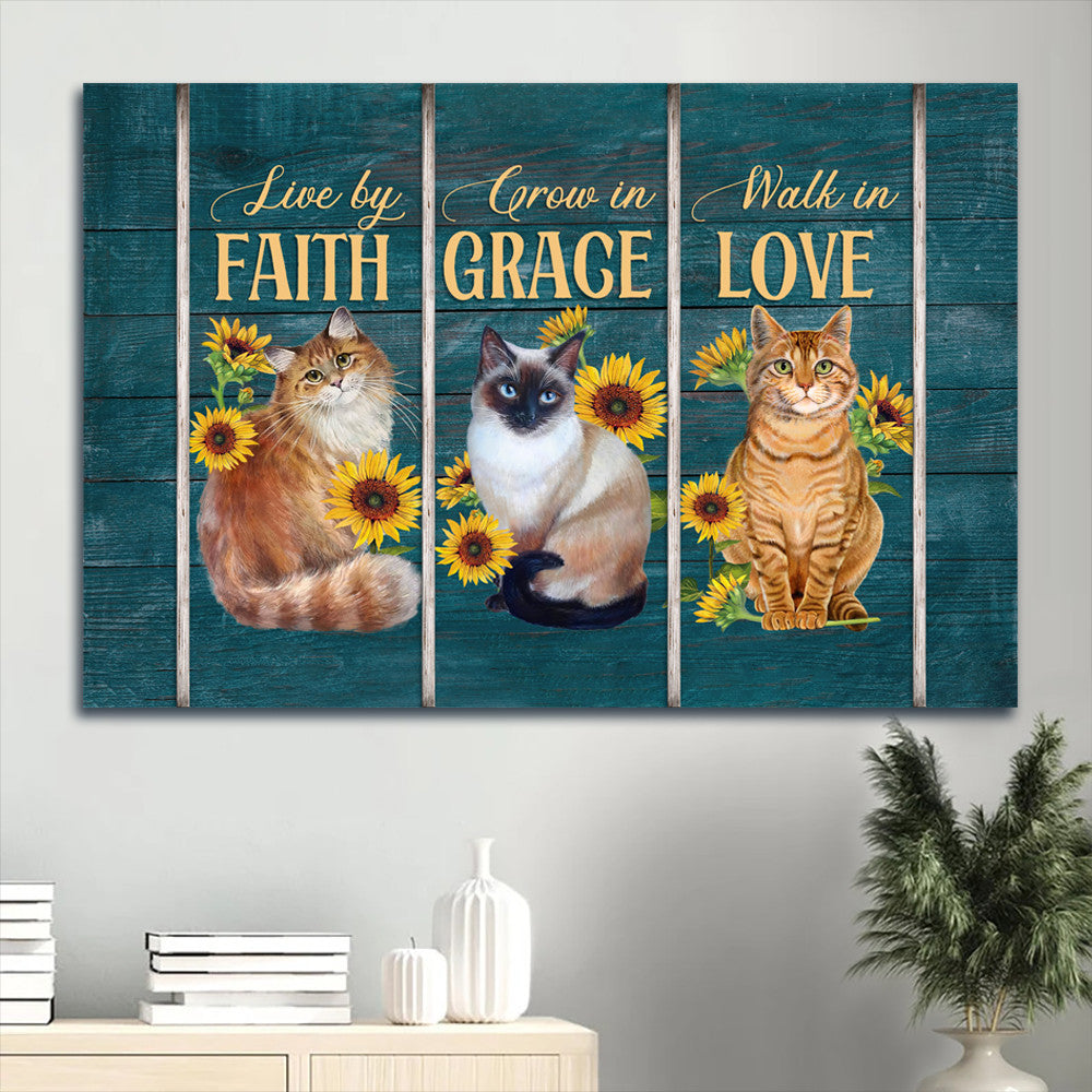 Amazing Cat Drawing Pretty Sunflower Cat Live By Faith Walk In Love Canvas Wall Art – Christian Wall Decor