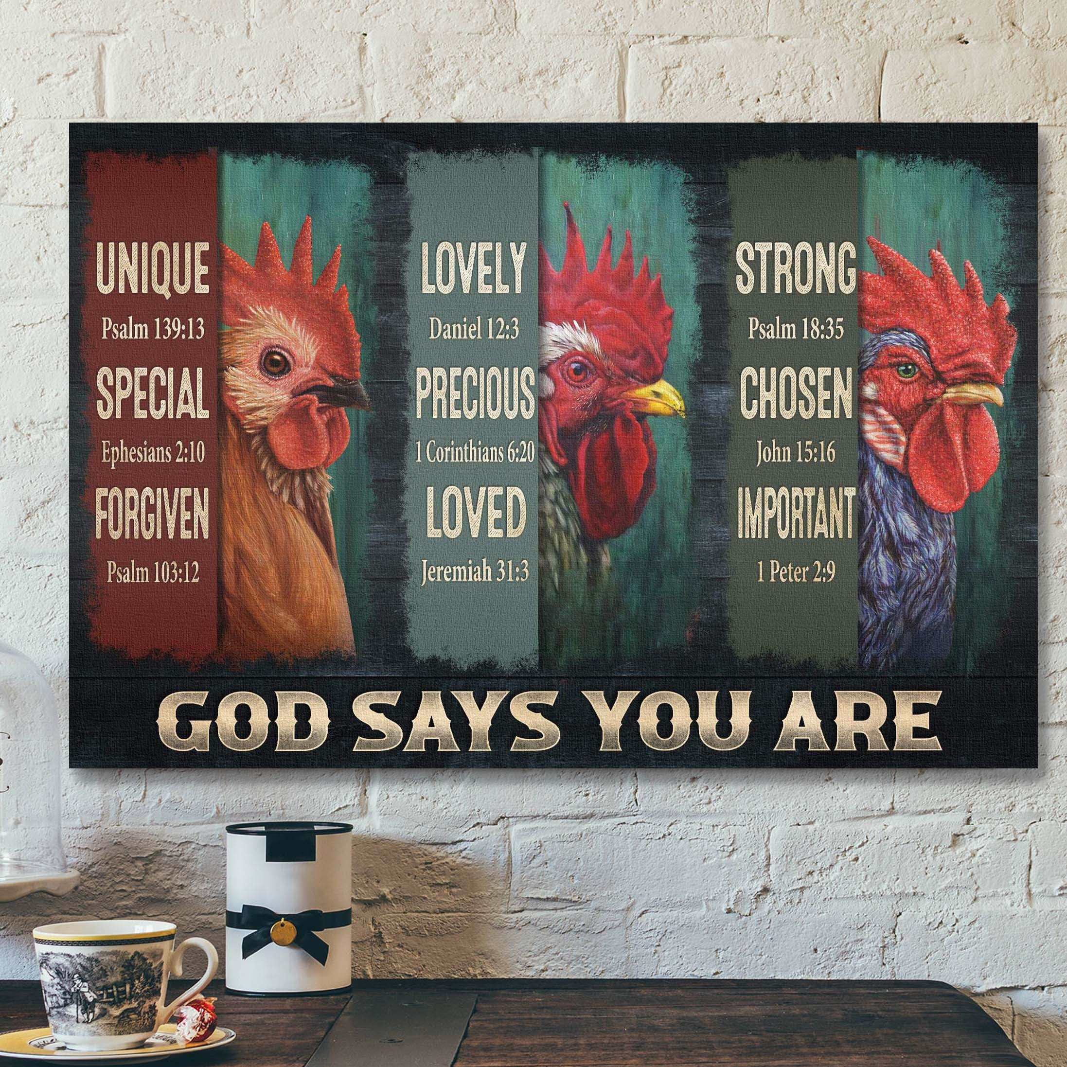 Amazing Chicken – God Says You Are Canvas Wall Art – Bible Verse Canvas – Scripture Canvas Wall Art