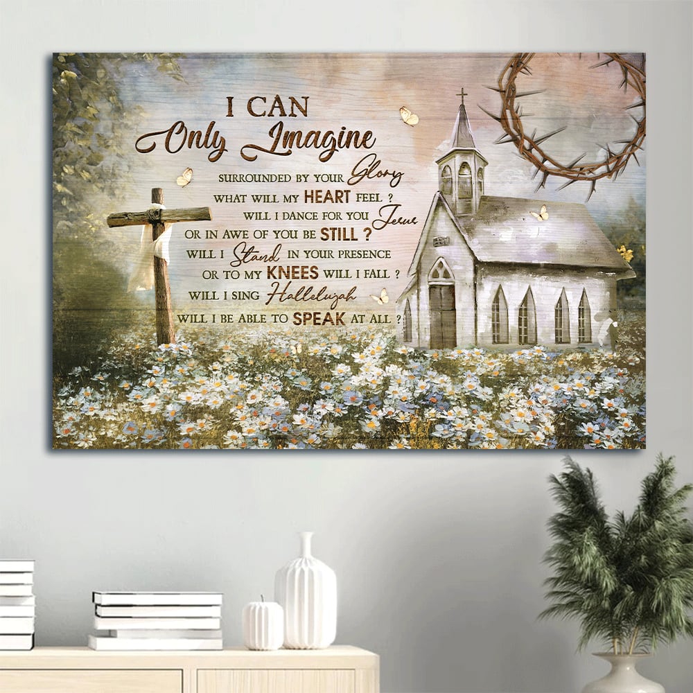 Amazing Church Stunning Daisy Garden Wooden Cross I Can Only Imagine Canvas Wall Art – Christian Wall Decor