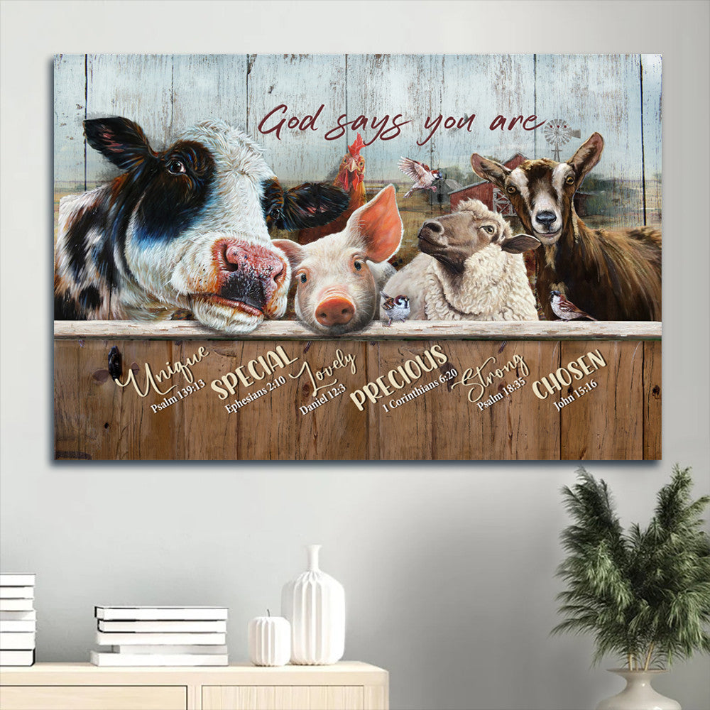 Amazing Dairy Cow Animal Drawing Rooster Canvas God Says You Are Canvas Wall Art – Christian Wall Decor