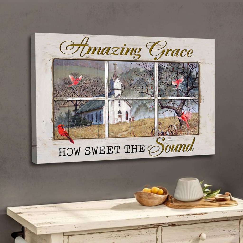 Amazing Grace How Sweet The Sound, Old Country Church, Christian Wall Art Canvas – Religious Wall Decor