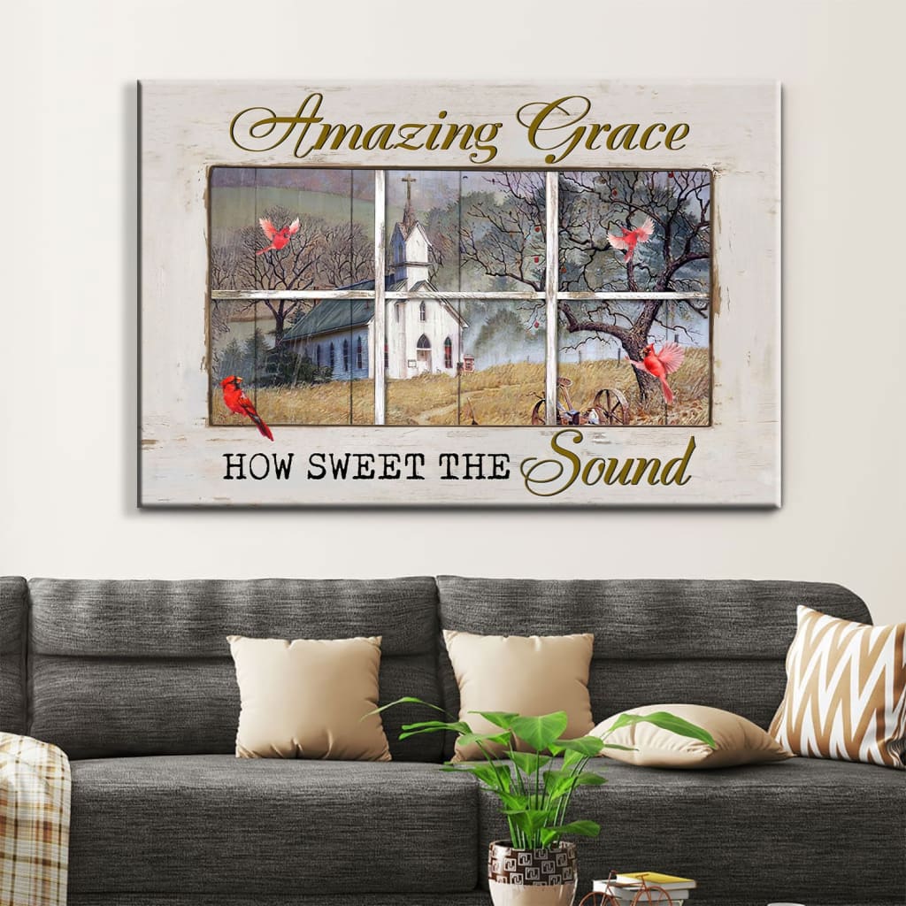 Amazing Grace How Sweet The Sound, Old Country Church, Christian Wall Art Canvas – Religious Wall Decor