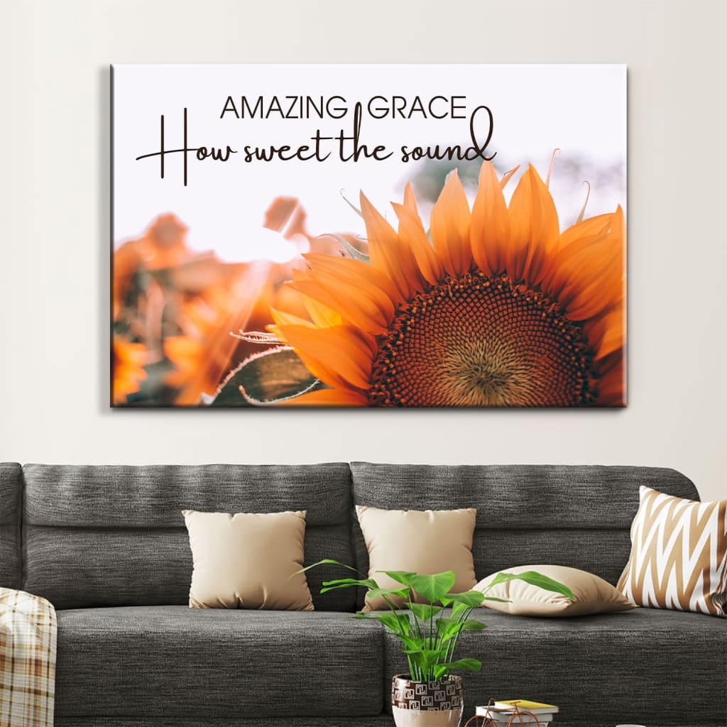 Amazing Grace How Sweet The Sound Wall Art Canvas, Sunflower Christian Canvas Art – Religious Wall Decor