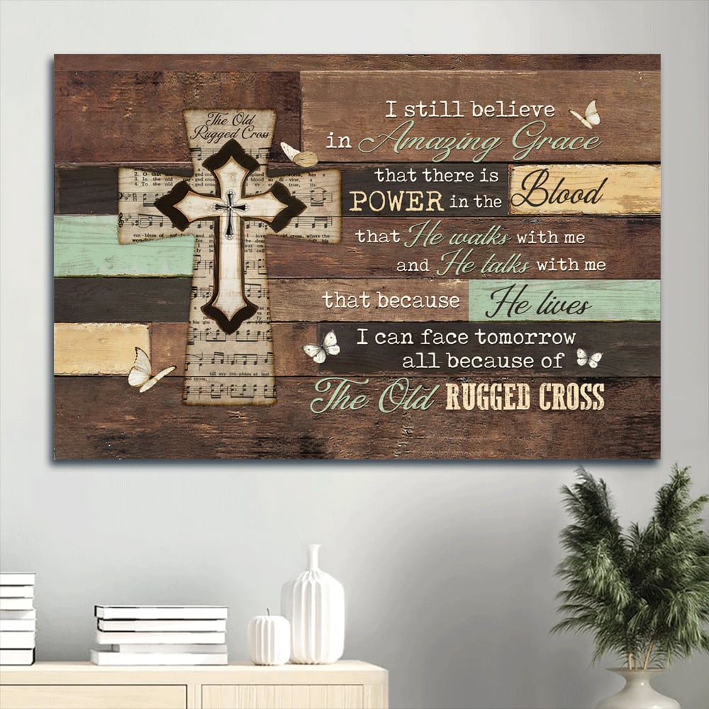 Amazing Grace Music Sheet Wall Planks White Butterfly The Old Rugged Cross Canvas Wall Art – Christian Wall Decor