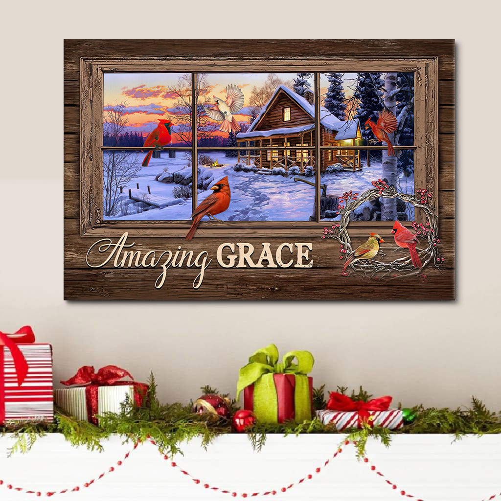 Amazing Grace Wall Art Canvas Cardinal Birds Christian Decor For Christmas – Religious Posters