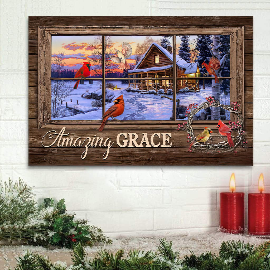 Amazing Grace Wall Art Canvas Cardinal Birds Christian Decor For Christmas – Religious Posters