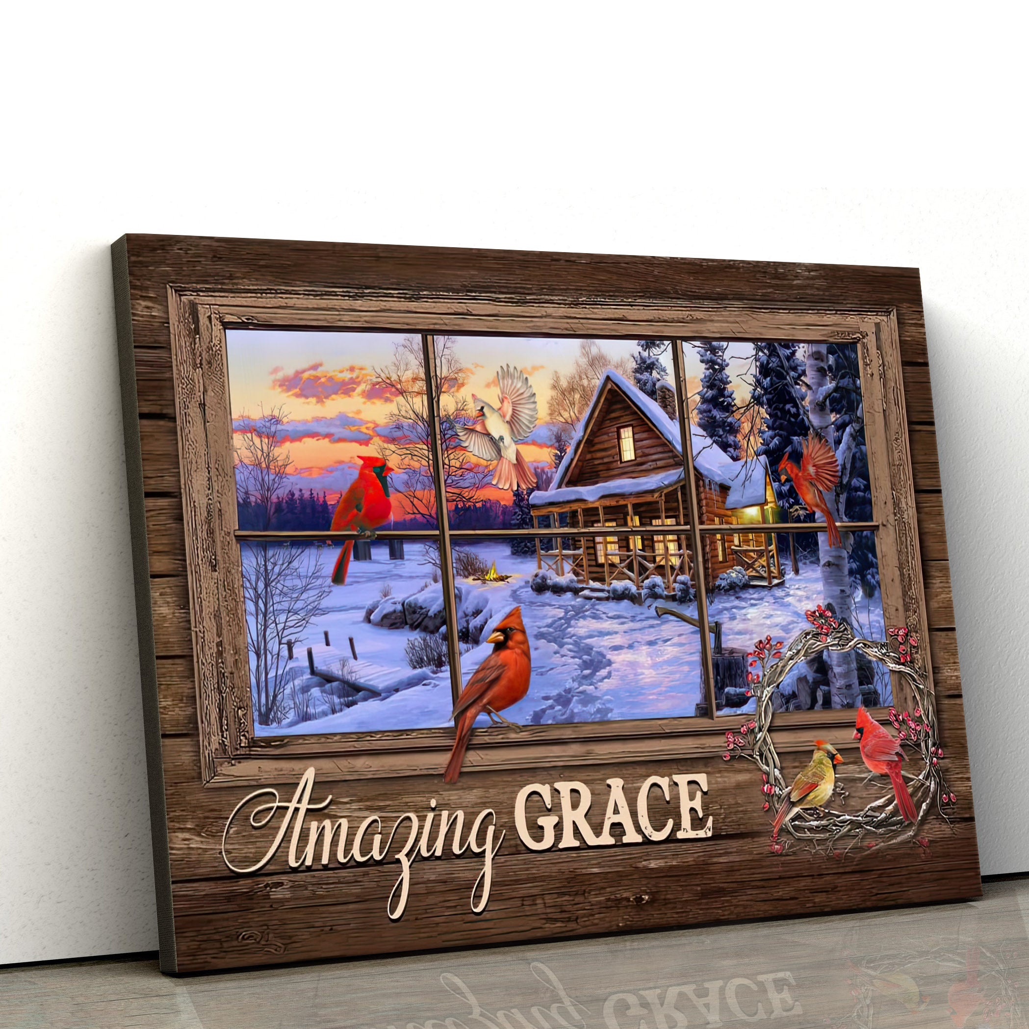 Amazing Grace Wall Art Canvas Cardinal Birds – Christian Wall Decorator