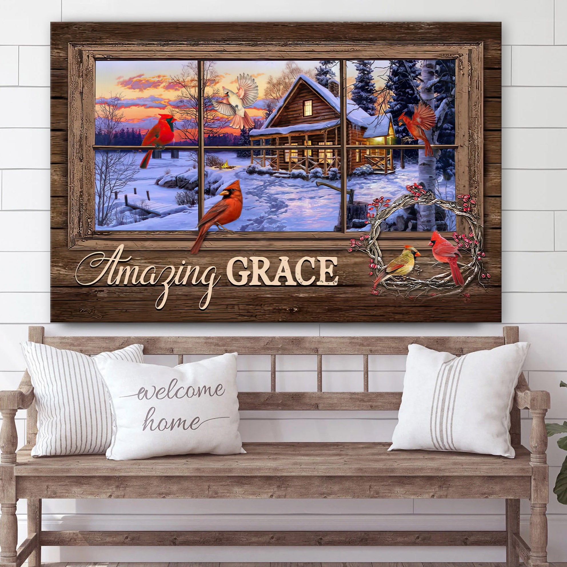 Amazing Grace Wall Art Canvas Cardinal Birds – Christian Wall Decorator