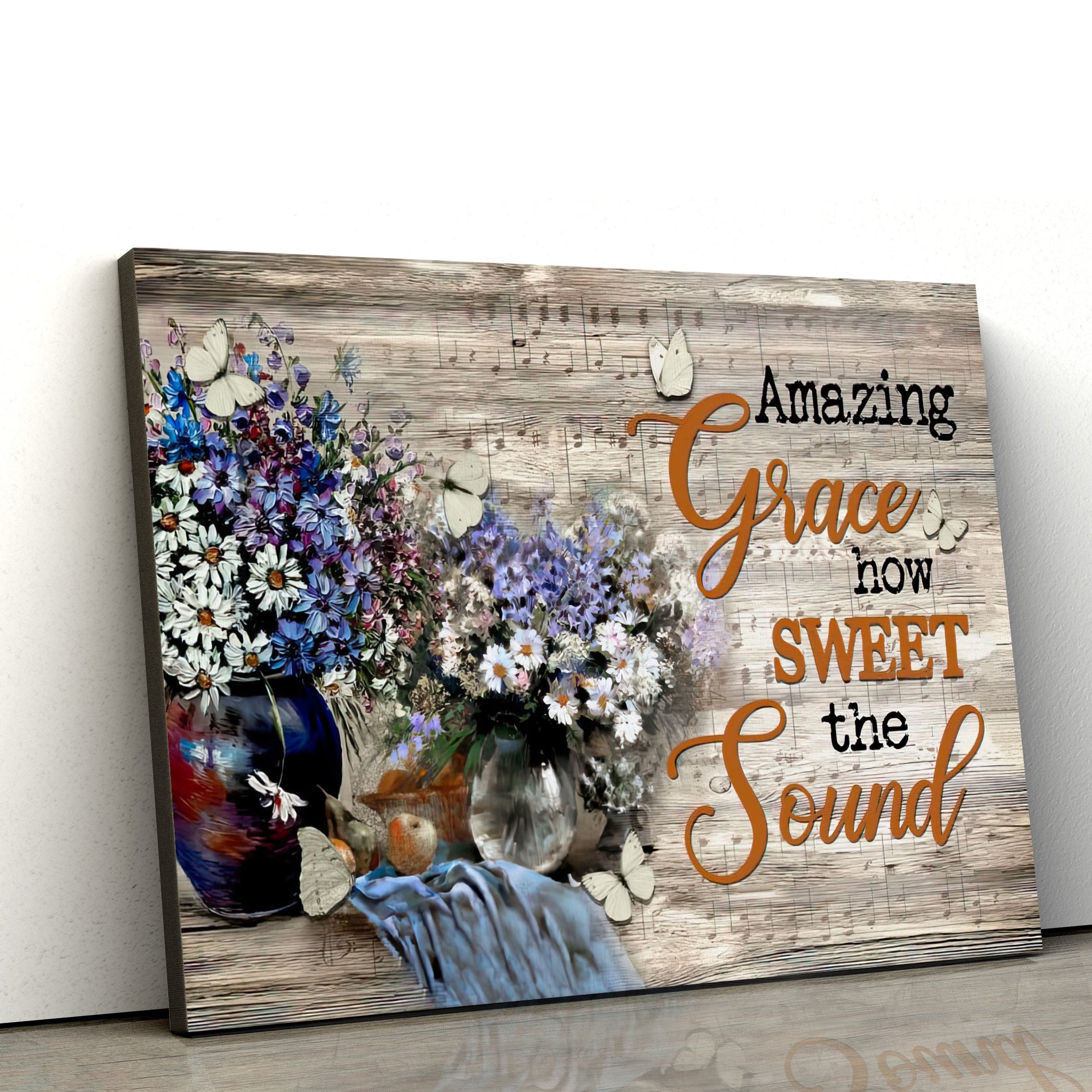 Amazing Grace Wall Art How Sweet The Sound Daisy Butterfly Paintings Canvas