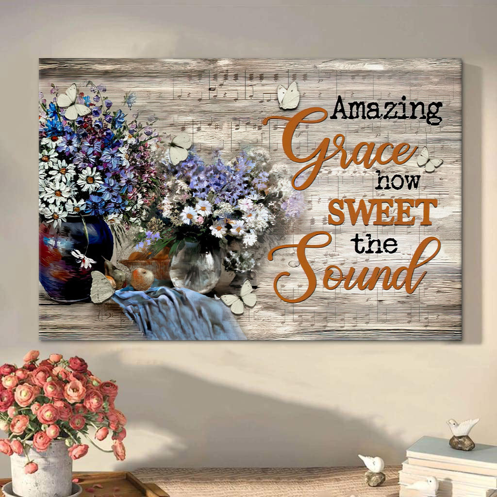 Amazing Grace Wall Art How Sweet The Sound Daisy Butterfly Paintings Canvas