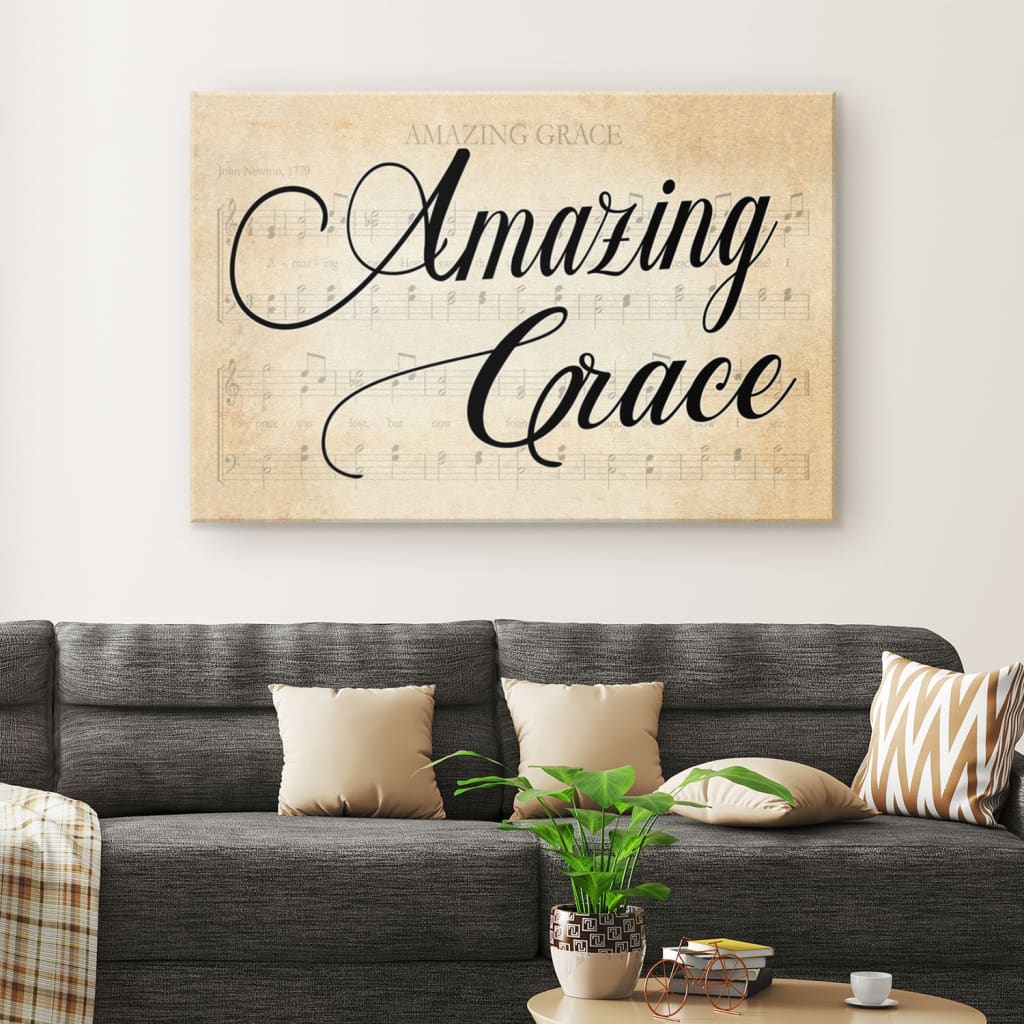 Amazing Grace Wall Art, Sheet Music Amazing Grace Farmhouse Canvas Print – Religious Wall Decor