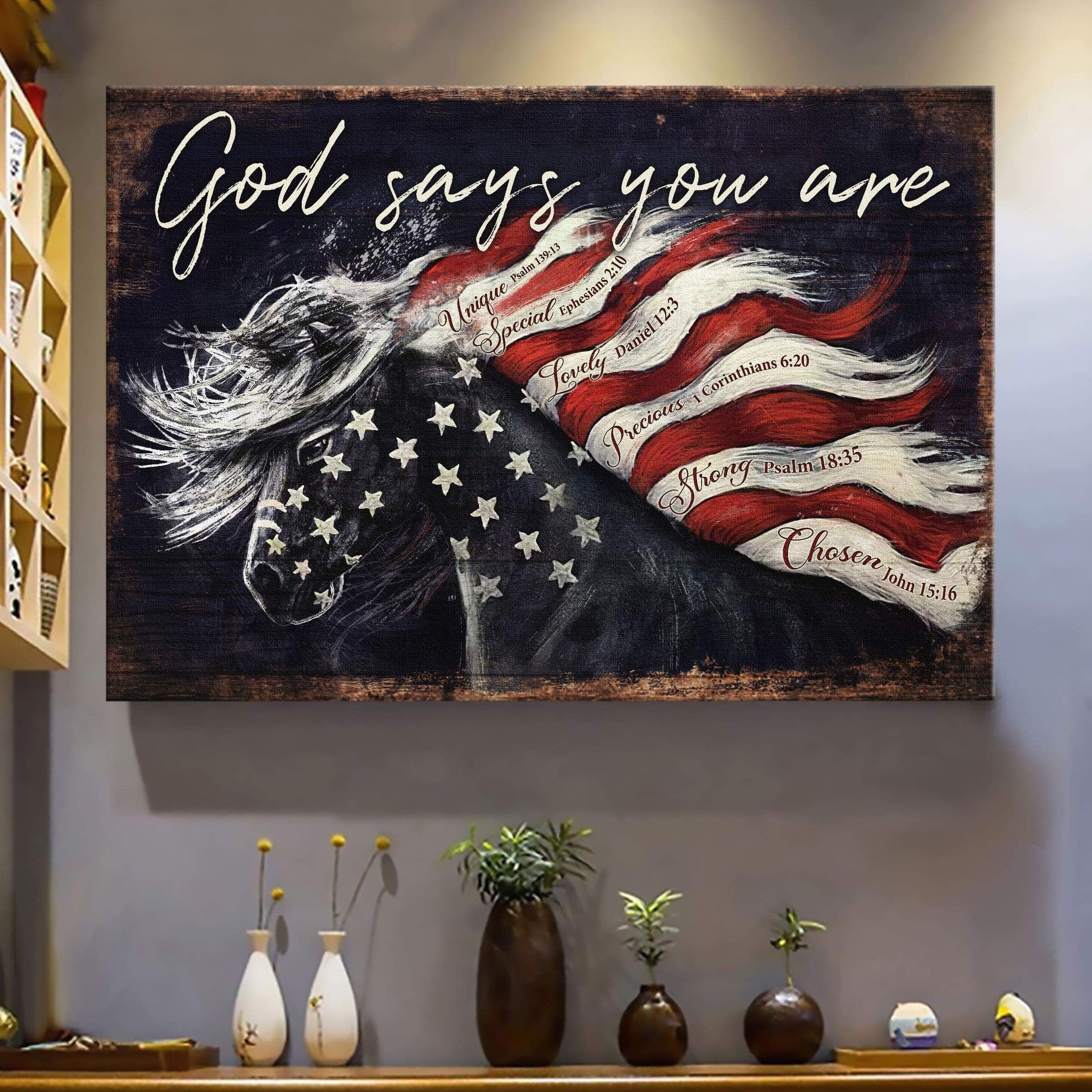 Amazing Horse America Flag God Says You Are Canvas Wall Art – Christian Wall Decor