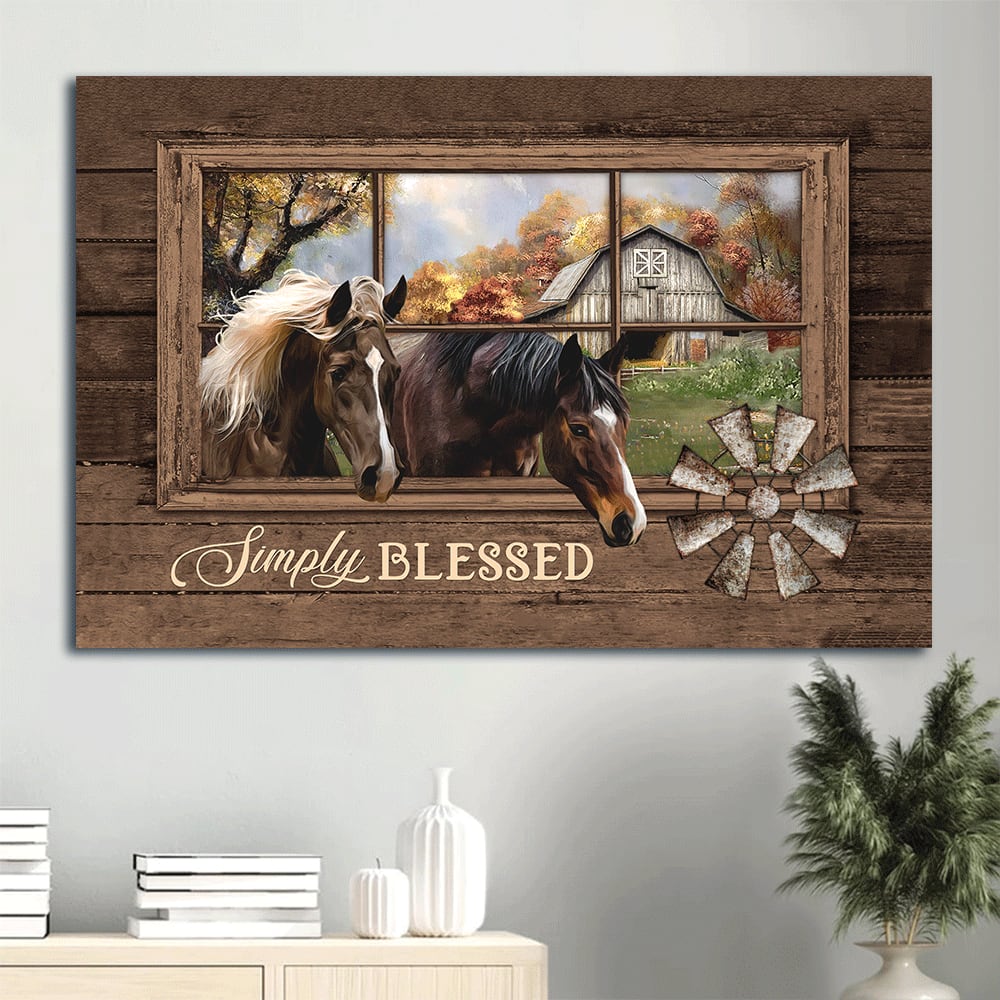 Amazing Horse Farm Windmill Simply Blessed Canvas Wall Art – Christian Wall Decor