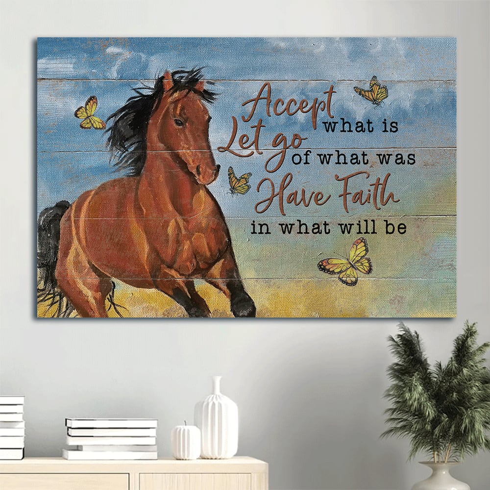 Amazing Horse Painting Yellow Butterfly Accept What Is Let Go Canvas Wall Art – Christian Wall Decor