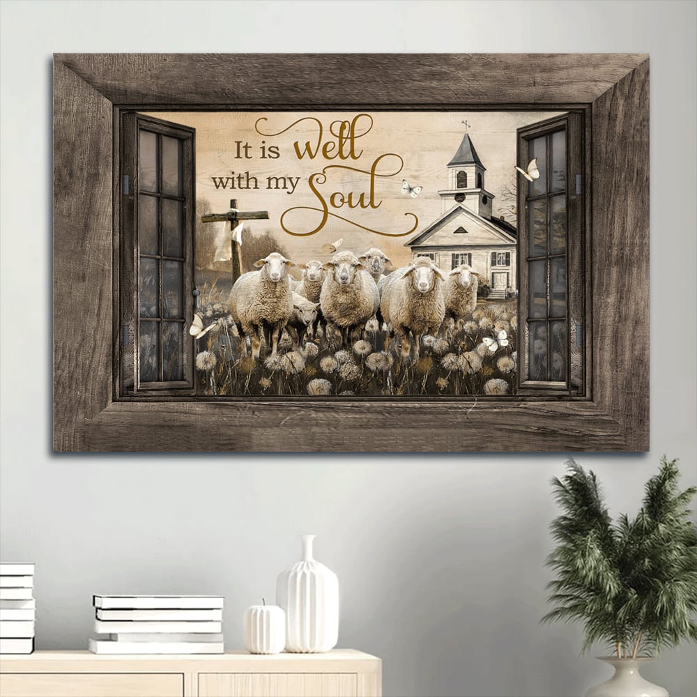 Amazing Lamb Of God Dandelion Field Church It Is Well With My Soul Canvas Wall Art – Christian Wall Decor