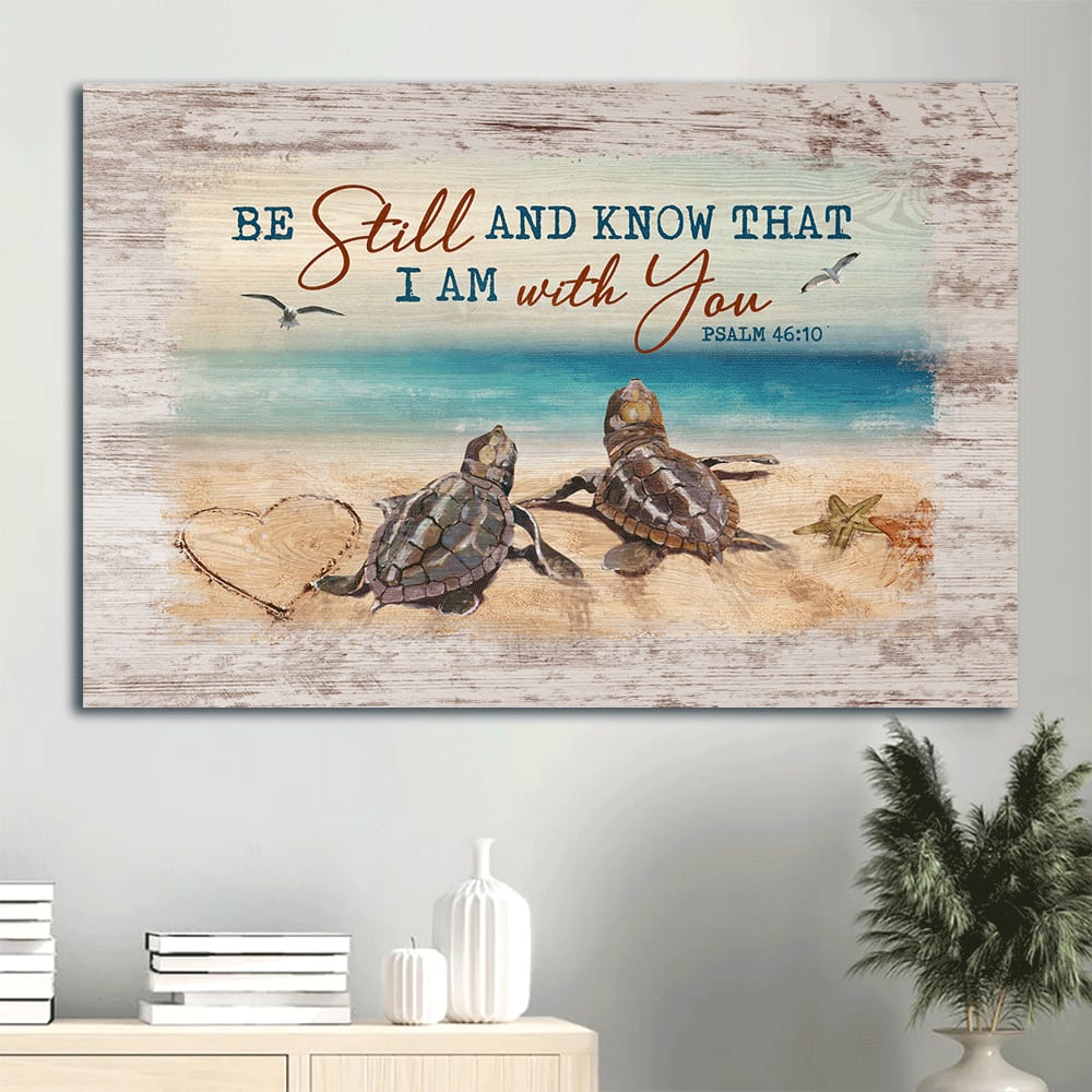 Amazing Sea Turtle Blue Ocean Seagull Be Still And Know That I Am God Canvas Wall Art – Christian Wall Decor