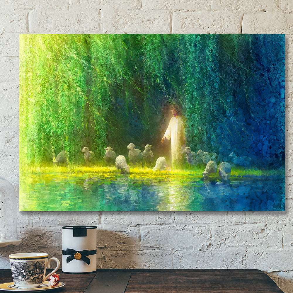 Among The Willows – Jesus And Sheep – Jesus Christ Art – Jesus Canvas Poster – Jesus Wall Art – Christ Pictures – Gift For Christian