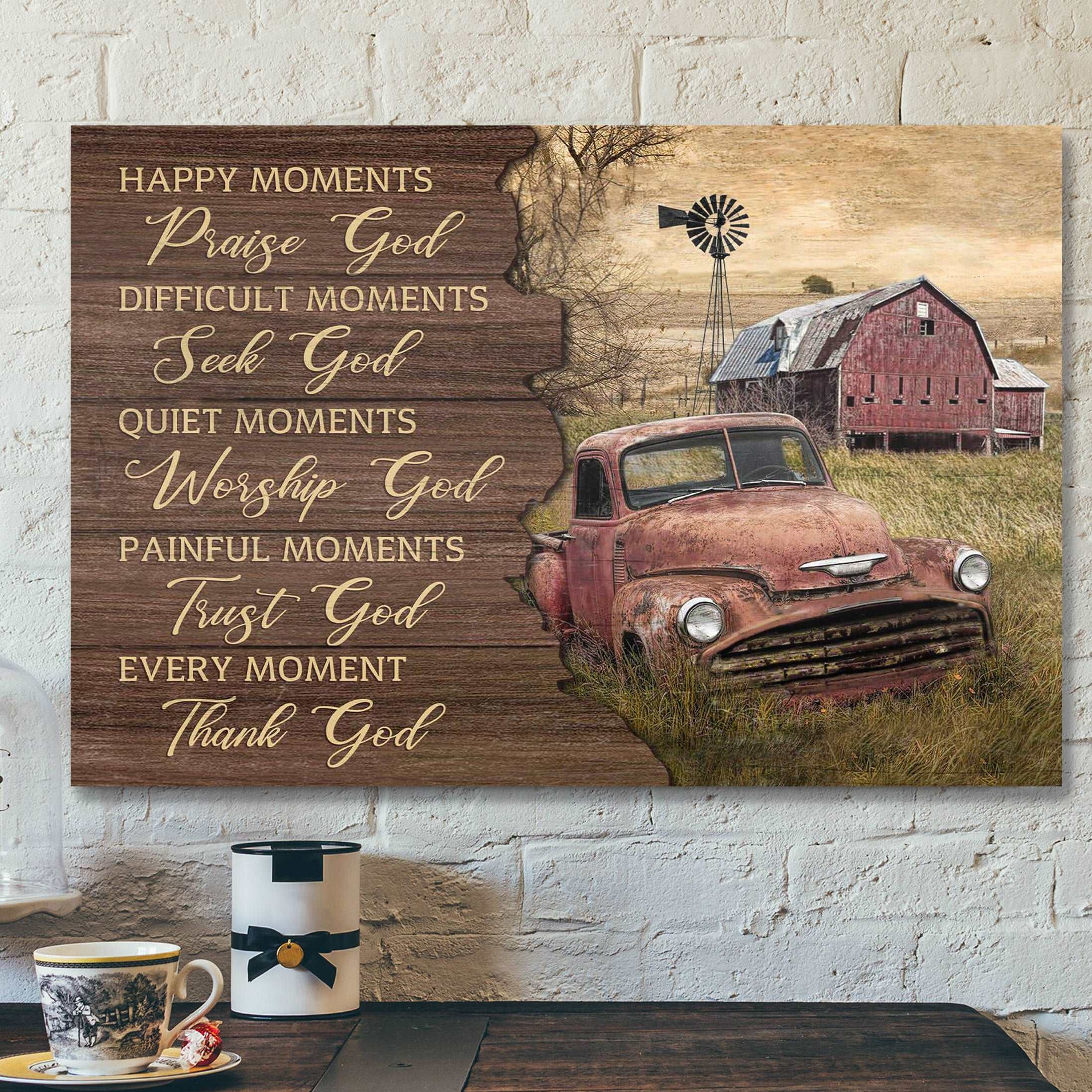 An Old Red Car – Every Moment Thank God Canvas Wall Art – Bible Verse Canvas – Scripture Canvas Wall Art