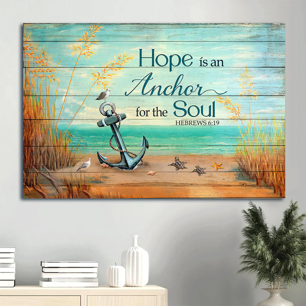 Anchor Drawing Blue Ocean Rice Field Hope Is An Anchor For The Soul Canvas Wall Art – Christian Wall Decor