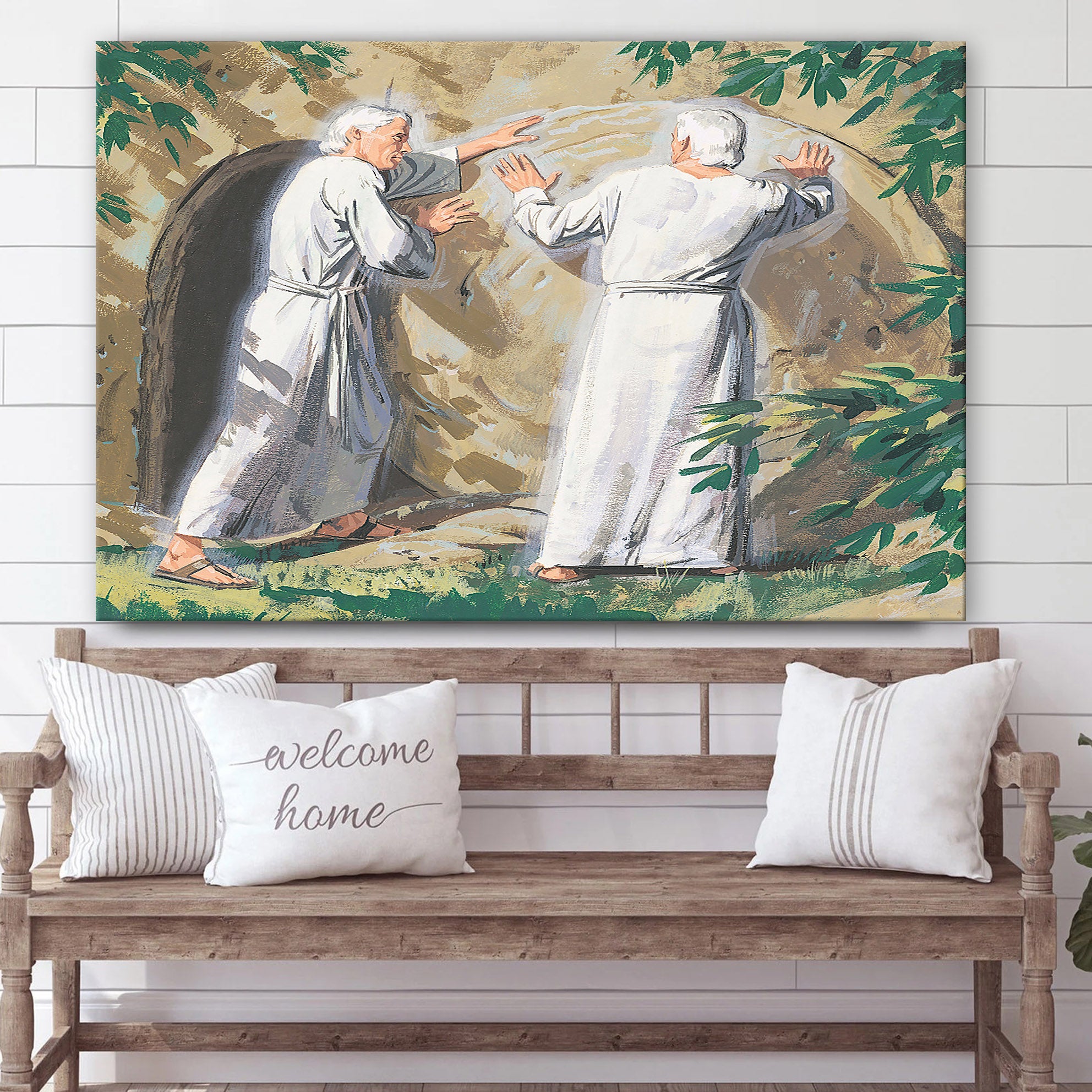 Angels Rolling The Stone Away Canvas Pictures – Christian Paintings For Home – Religious Canvas Wall Decor